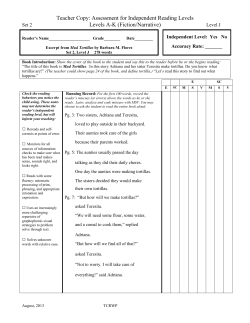 Teacher Copy: Assessment for Independent Reading Levels Levels