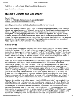 History Today, "Russia`s Climate and Geography"