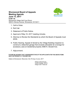 Shorewood Board of Appeals Meeting Agenda March 14, 2017