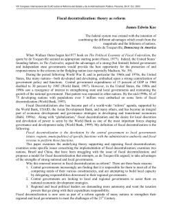 Fiscal Decentralization: Theory as Reform