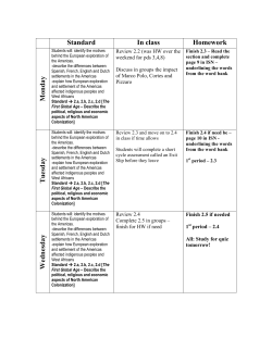 Standard In class Homework M onday Tuesday