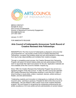 January 12 - Arts Council of Indianapolis Announces Tenth Round