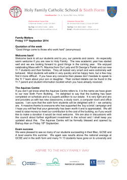 Family Matters Friday 11th - Holy Family Catholic School