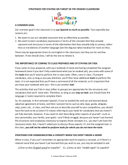 STRATEGIES FOR STAYING ON TARGET IN THE SPANISH