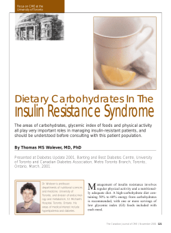 Dietary Carbohydrates In The Insulin Resistance Syndrome