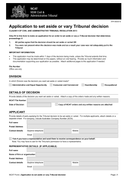 Application to set aside or vary Tribunal decision