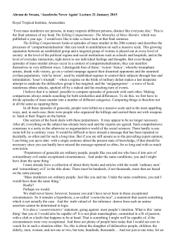 Abram de Swaan, `Auschwitz Never Again` Lecture 21 January 2015