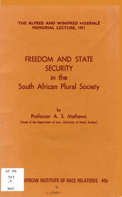 FREEDOM AND STATE SECURITY in the South African Plural Society
