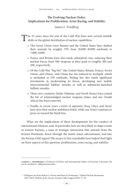 The Evolving Nuclear Order: Implications for Proliferation, Arms