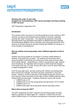 Guidance for IAPT sites re working with under 18 year olds