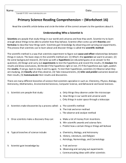 Key to Primary Science Reading Comprehension – (Worksheet 16)