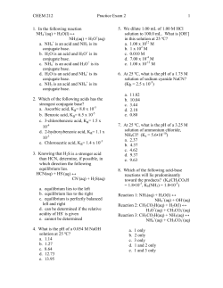 CHEM 212 Practice Exam 2 1 1. In the following reaction NH4 +(aq