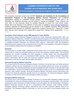 CoAEMSP INTERPRETATIONS OF THE CAAHEP 2015