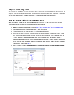 Purpose of this Help Sheet How to Create a Table of Contents in MS
