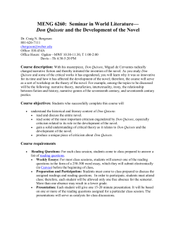 MENG 6260: Seminar in World Literature&mdash; Don Quixote and the
