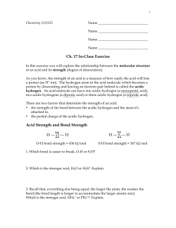 Ch. 17 In-Class Exercise Acid Strength and Bond Strength H --