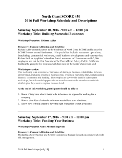 North Coast SCORE 450 2016 Fall Workshop Schedule and