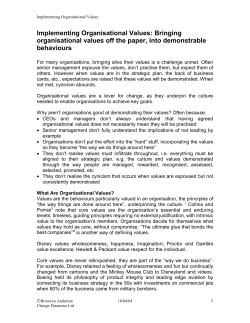 Implementing Organisational Values: Bringing