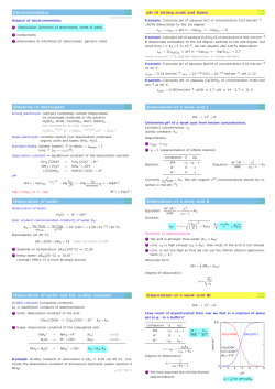Electrochemistry Solutions of electrolytes Dissociation of water