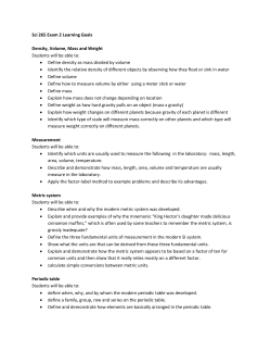 Sci 265 Exam 2 Learning Goals Density, Volume, Mass and Weight