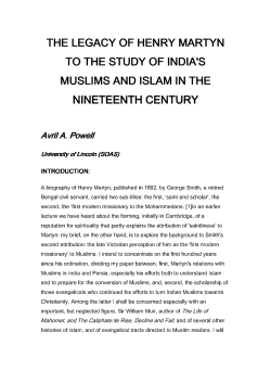 the legacy of henry martyn to the study of india`s muslims and islam