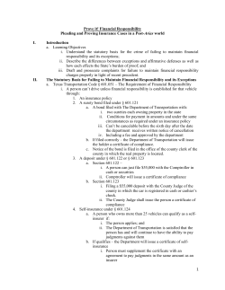 1 Prove it! Financial Responsibility Pleading and Proving Insurance