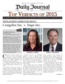 Top Plaintiffs` Verdicts by Impact: Craigslist Inc. v. 3taps Inc.