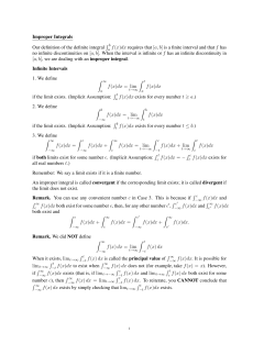 Improper Integrals Our definition of the definite integral &int; f(x)dx