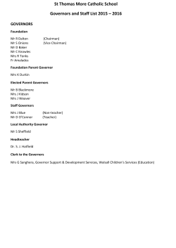 St Thomas More Catholic School Governors and Staff List 2015 &ndash; 2016