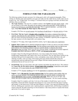 Format for the Parts of the Paragraph Handout