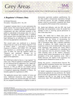 A Regulator`s Primary Duty