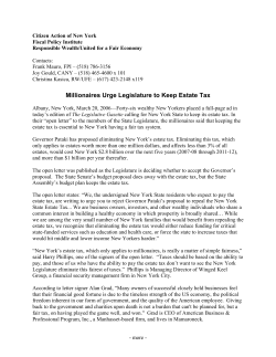 Millionaires Urge Legislature to Keep Estate Tax