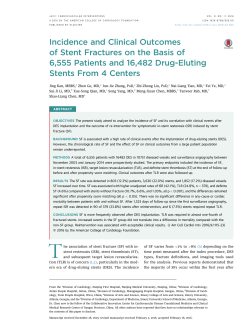 Incidence and Clinical Outcomes of Stent Fractures on the Basis of