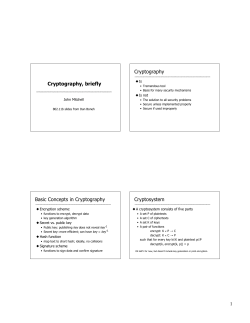 1 Cryptography, briefly Cryptography Basic Concepts