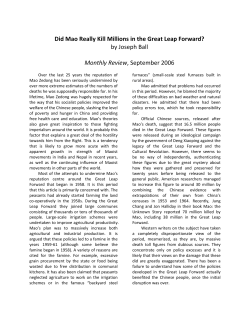 Did Mao Really Kill Millions in the Great Leap Forward? by Joseph