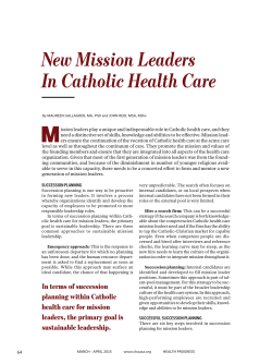 New Mission Leaders In Catholic Health Care