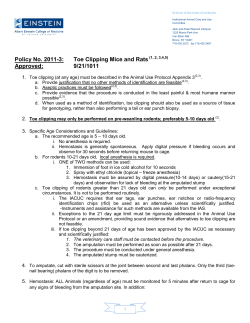 Policy No. 2011-3: Toe Clipping Mice and Rats Approved: 9/21/1011