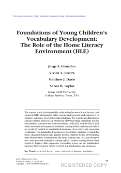 Foundations of Young Children`s Vocabulary