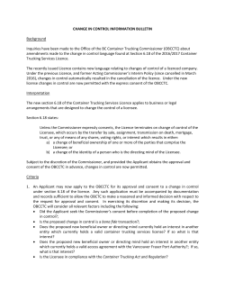 Change in Control - Office of BC Trucking Commissioner