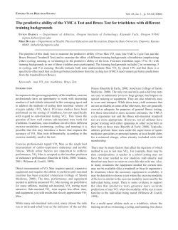 The predictive ability of the YMCA Test and Bruce Test for triathletes