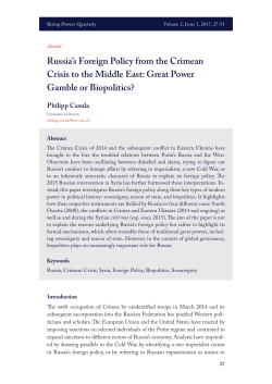 Russia`s Foreign Policy from the Crimean Crisis to the Middle East