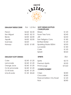 Drinks Menu - Southdown Sports Club