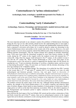 Contestualizzare la &ldquo;prima colonizzazione