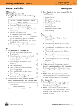 Activity Worksheet - Penguin Readers Level 3: Romeo and Juliet
