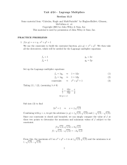 Unit #24 - Lagrange Multipliers Section 15.3