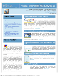 In this issue To our readers
