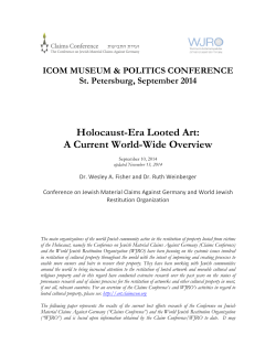 Holocaust-Era Looted Art: A Current World-Wide Overview