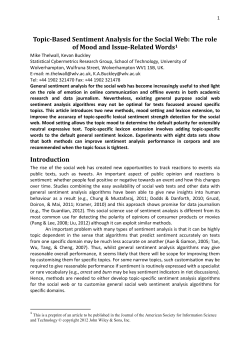 Topic-Based Sentiment nalysis for the Social Web: The role of Mood