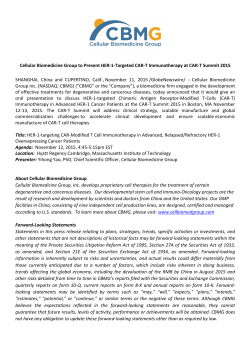 Cellular Biomedicine Group to Present HER-‐1-‐Targeted CAR