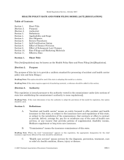Health Policy Rate and Form Filing Model [Act]